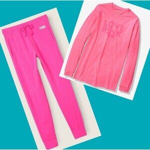 VS PINK OUTFIT JOGGERS CAMPUS TEE ATOMIC PINK set